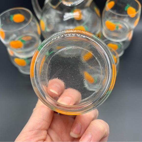 Vintage Hand Painted Miniature Orange Juice Pitcher And 4 Glass Set - Picture 2 of 12